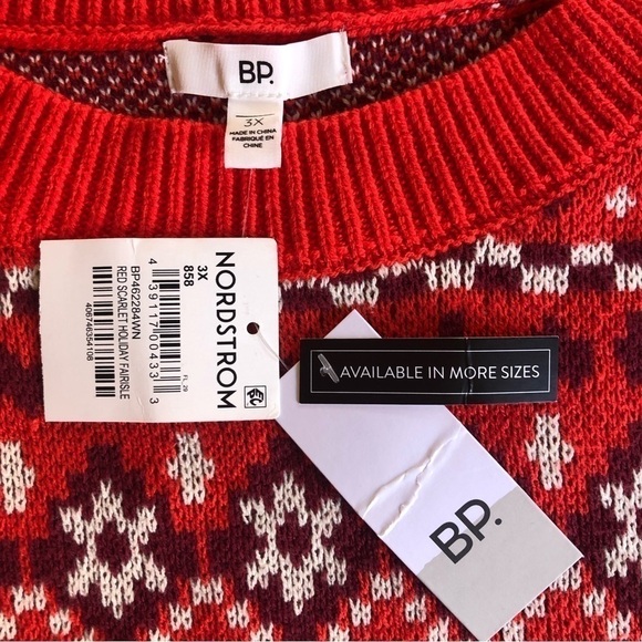 NWT BP. Crafted Cropped Sweater In Red Scarlet Holiday Fairisle Plus Size 3X - Picture 8 of 11